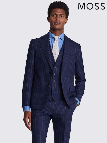 MOSS Blue Tailored Fit Italian Stripe Jacket (B06448) | 789 QAR