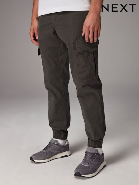 Khaki Green Regular Tapered Fit Stretch Utility Cargo Trousers (B06472) | R$ 345