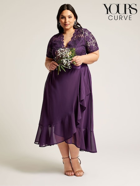 Violet - Yours Curve Lace Wrap Volănașe Midi Rochie (B06478) | 289 LEI