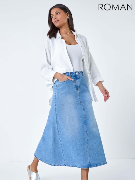 Roman Cotton Blend Denim Maxi Skirt (B06529) | ‏220‏₪