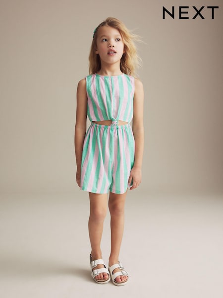وردي/أخضر مقلم - Twist Knot 100% Cotton Playsuit (3-16yrs) (B06542) | ‏26 د.إ.‏ - ‏ 36‏ د.إ.