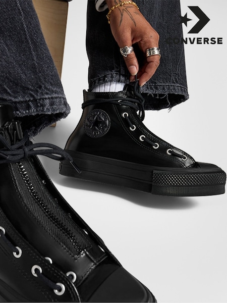 Converse Black Chuck Taylor All Star Lift Leather Zip Trainers (B06565) | €72