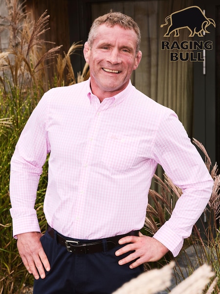 Raging Bull Pink 100% Cotton Long Sleeve Classic Gingham Shirt (B06633) | kr1 350 - kr1 560