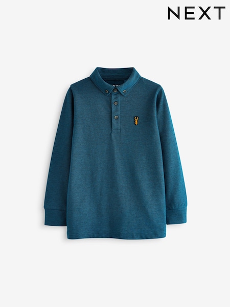 Teal Blue Long Sleeve Polo Shirt (3-16yrs) (B06646) | $15 - $26
