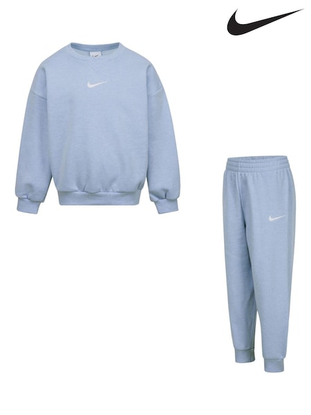 Niebieski - Nike Little Kids Essential Marl Crew Tracksuit Set (B06648) | 265 zł