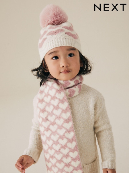 Wit/roze hart - Hat And Scarf Set (1-13yrs) (B06665) | € 13 - € 16