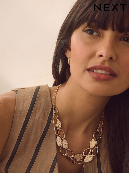 Guld ton - Cutout Double Layer Necklace (B06700) | kr290