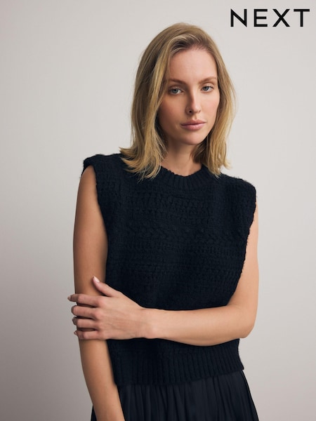 Black Sleeveless Knitted Vest Tank Top (B06711) | 31 QAR