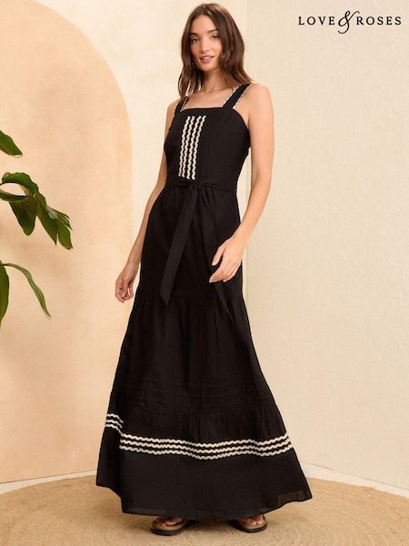 Love & Roses Black Square Neck Cami Midi Dress (B06734) | 136 QAR