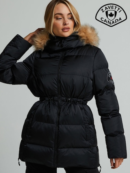 Black - Zavetti Canada Womens Virna 2.0 Mid Length Puffer Black Parka Jacket