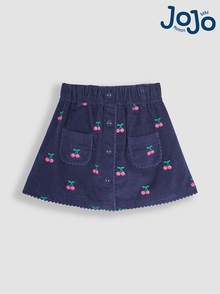 JoJo Maman Bébé Navy Blue Cherry Embroidered Cord Skirt (B06898) | €40