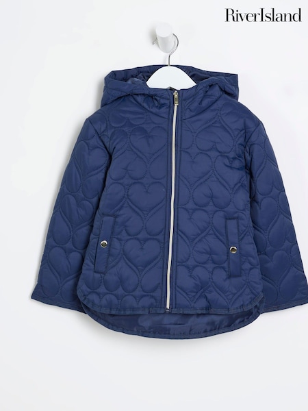 River Island Blue Girls Light Weight Heart Padded Coat (B06906) | €18