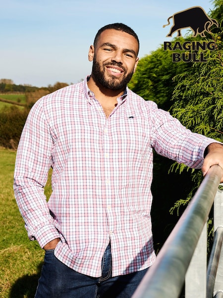 Raging Bull Pink 100% Cotton Long Sleeve Multi Check Poplin Shirt (B06934) | €43.50 - €50