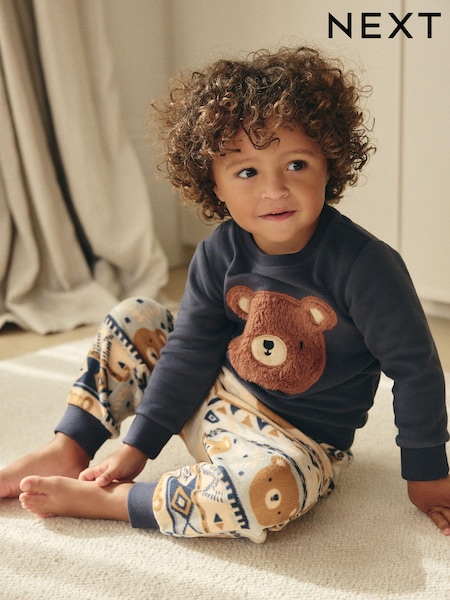 Brown/Cream Bear Single Cosy Fleece Pyjamas (9mths-8yrs) (B06976) | AED49 - AED67