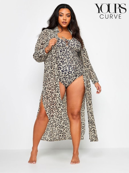 Yours Curve Animal Longline Leopard Print Beach Shirt (B07036) | €31