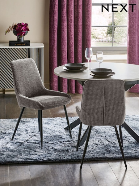 Set of 2 Textured Chenille Light Grey Hamilton Black Leg Quilted Dining Chairs (B07040) | €330