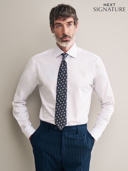 White Slim Fit Premium Two-Fold Cotton Shirt (B07114) | €48