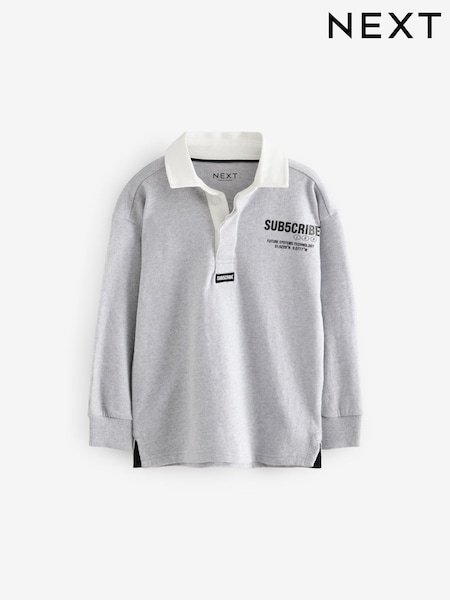 Grey Sub5cribe Long Sleeve Rugby 100% Cotton Polo Shirt (3-16yrs) (B07232) | €6 - €9