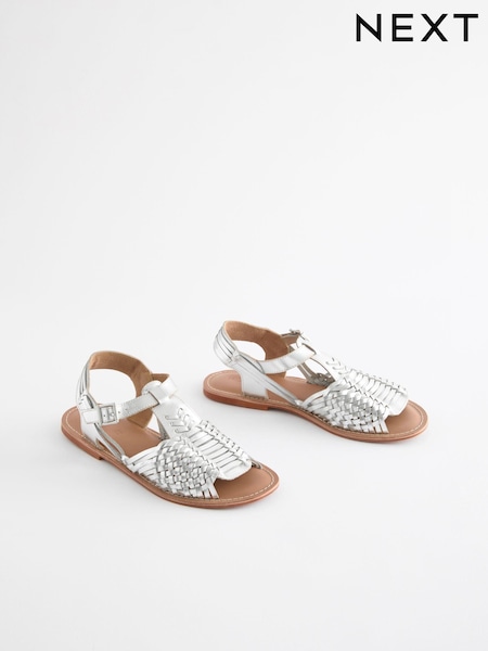 Silver Leather Weave Huaraches Sandals (B07294) | €15
