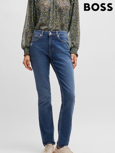Blau - BOSS Schmal zulaufende Stretch-Jeans aus Denim mit ungesäumten Kanten (B07319) | 76 €