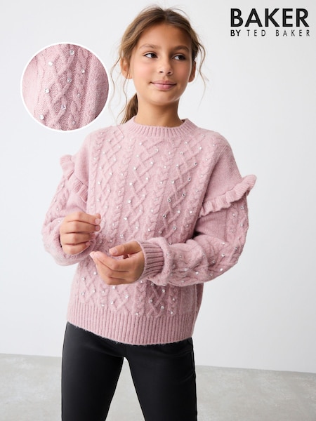 Rosa - Baker by Ted Baker Strickpullover mit Rüschen an der Schulter und Diamantverzierung (B07355) | 25 € - 29 €