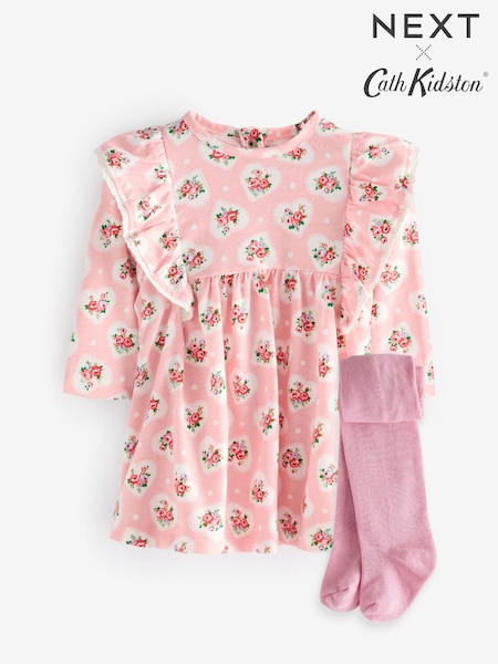 Rosa geblümt - Cath Kidston Baby Jersey 100% Cotton Dress with Tights (B07376) | 25 € - 28 €
