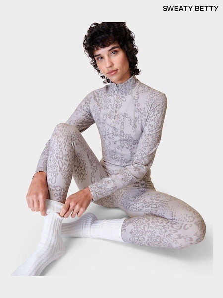 Sweaty Betty Grey Smokey Leopard Print Super Soft Half Zip Sweat Top (B07406) | €54