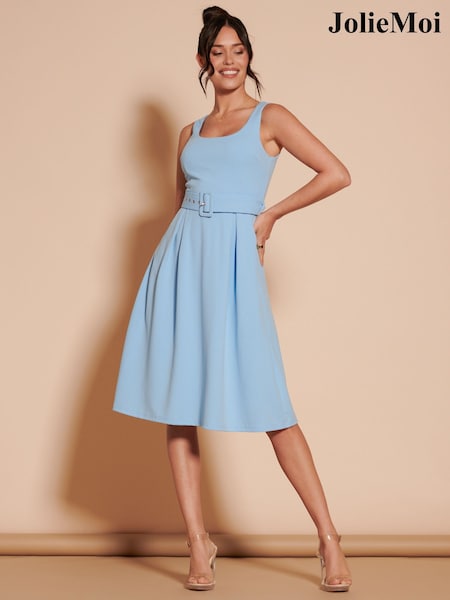 Jolie Moi Blue 1950's Inspired Belted Swing Dress (B07460) | €43