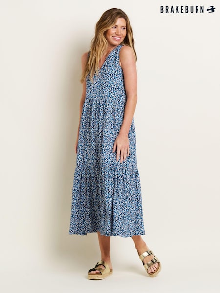 Brakeburn Blue 100% Cotton Brushed Camo Notch Maxi Dress (B07772) | 3,905 UAH