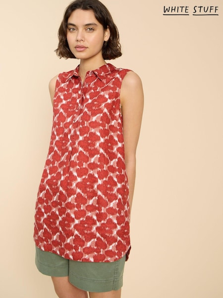 White Stuff Red Evelyn Sleeveless 100% Linen Tunic (B07857) | €43.50