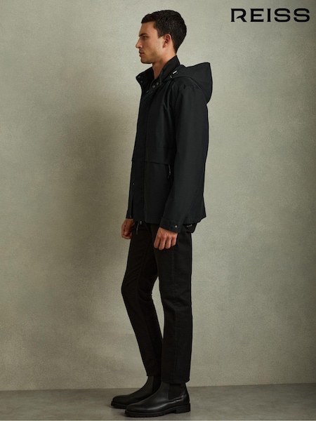 Reiss Navy Earlsfield Drawstring Hem Technical Hooded Jacket (B07876) | €325