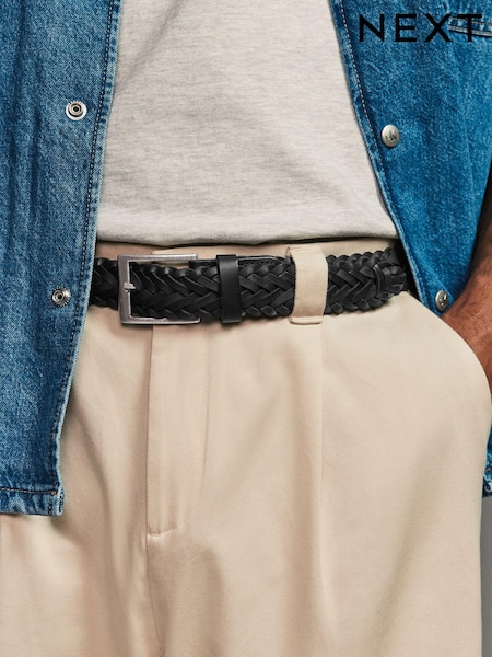 Черный - Woven Leather Belt (B07895) | €23