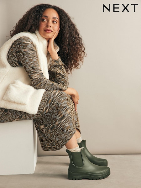Khaki Green Faux Fur Lined Ankle Wellies (B07927) | €22
