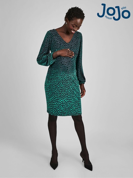 JoJo Maman Bébé Teal Green Devore Spot V-Neck Maternity Mini Dress (B07932) | 277 QAR