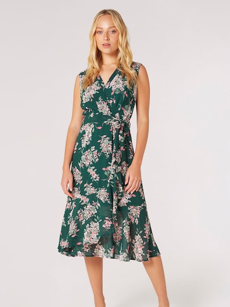 Apricot Pink Inky Floral Chiffon Wrap Dress (B07953) | €50