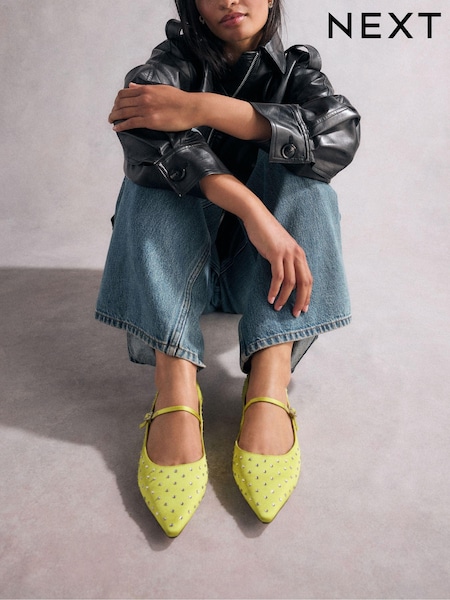 Galben - Tabitha Simmons Hai Studded Point Toe Mary Jane Shoes (B07982) | 284 LEI