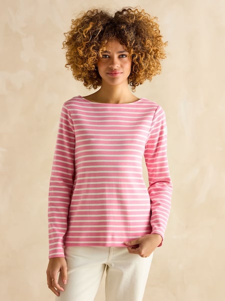 Joules Harbour Pink/White Boat Neck Breton Top (B10038) | R$ 295