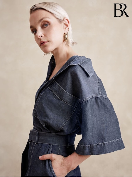 Banana Republic Blue Oversized Tencel-Linen Popover Shirt (B10066) | €37