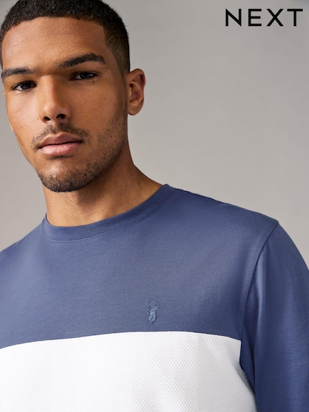 Navy Blue Long Sleeve Block 100% Cotton T-Shirt (B10293) | €9