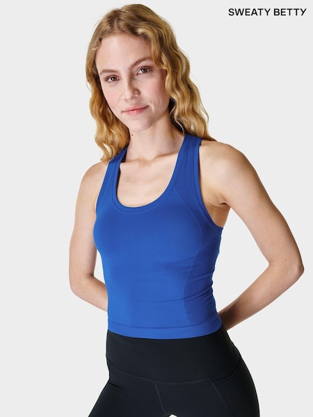Sweaty Betty Lightning Blue Athlete Crop Seamless Workout Tank Top (B10297) | €21.50