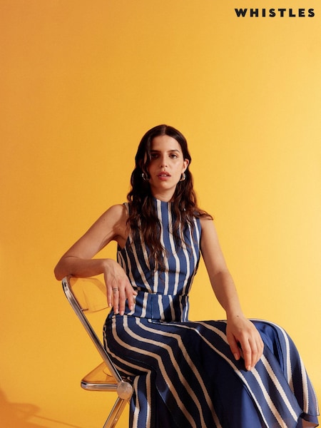 Whistles Crinkle Stripe Midi Dress (B10425) | 676 LEI