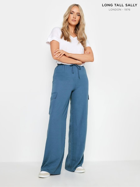 Long Tall Sally Blue Crepe Cargo Wide leg Trousers (B10465) | €43