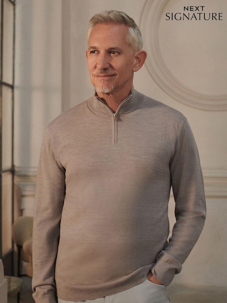 Neutral Regular Fit Signature 100% Merino Wool Quarter Zip Jumper (B10473) | €24