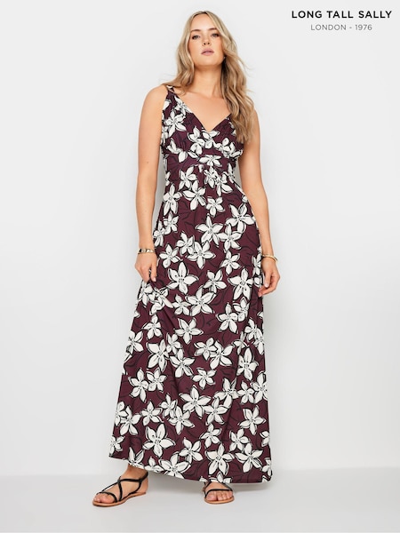 Красный - Long Tall Sally LTS Tall Wine Red Floral Print Maxi Dress (B10511) | €60