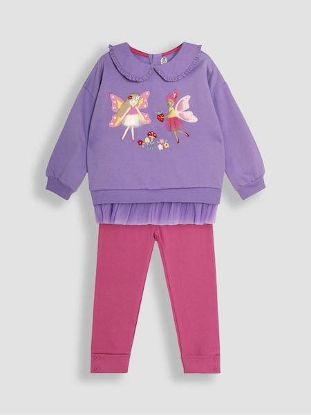 JoJo Maman Bébé Lilac Purple Fairy Appliqué Tulle Frill Sweatshirt & Leggings Set (B10547) | €48