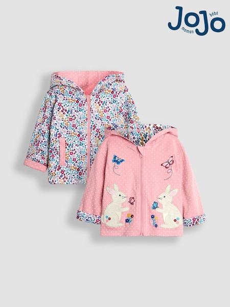JoJo Maman Bébé Rose Pink Bunny Appliqué Reversible Hoodie (B10592) | €21