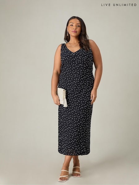 Live Unlimited Black Curve Spot Print Bias Cut Bustier Dress (B10944) | €44