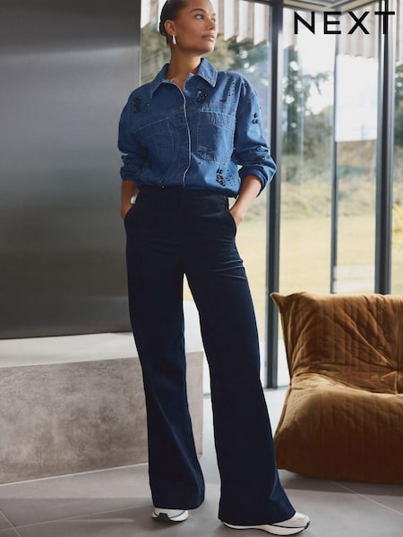 Navy Premium Cord Wide Leg Trousers (B11049) | €20