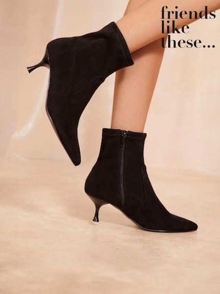 Friends Like These Black Wide Fit Pointed Toe Stiletto Kitten Heel Ankle Sock Party Boot (B11064) | € 48