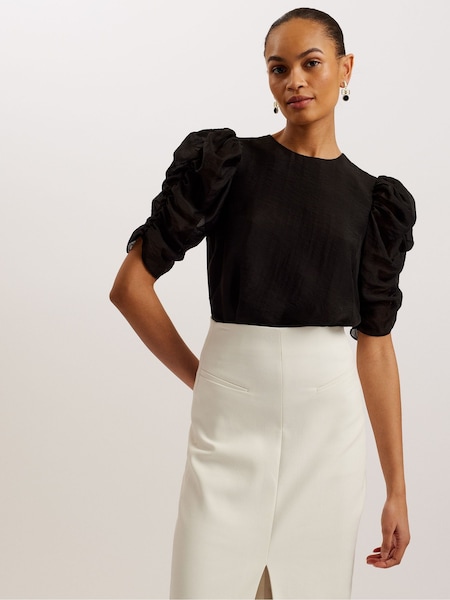 Ted Baker Black Sachiko Pleated Puff Sleeve Top (B11066) | €79